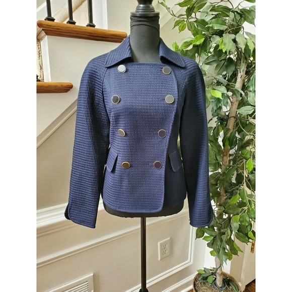 Talbots Women's Blue 100% Cotton Long Sleeve Front Buttons Fitted Blazer Size 4 - Picture 1 of 12